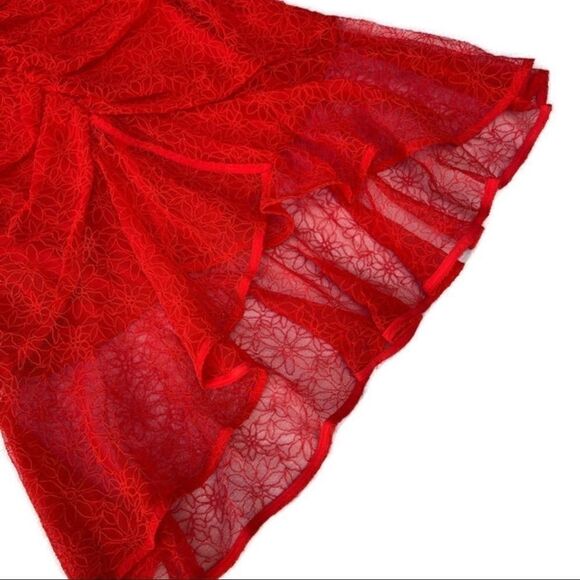 Red Ruched Appliquéd Strappy Vneck Dress with Criss Cross Back - Picture 7 of 11